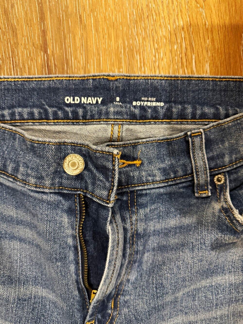 Old Navy Women’s Mid-Rise Boyfriend Jeans Blue Medium Wash Tall Denim Button 8